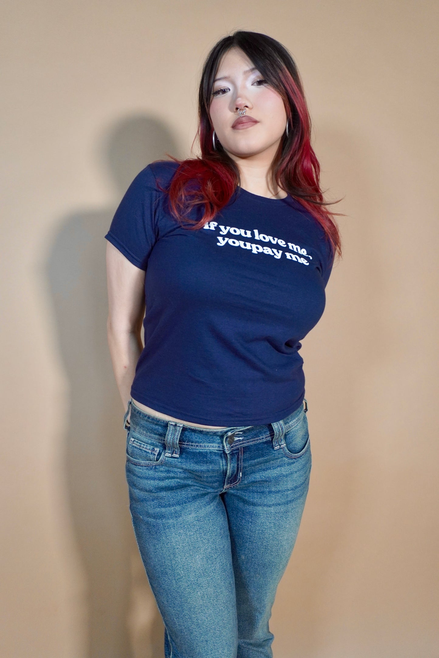 "If You Love Me, YouPay Me" Navy Baby Tee
