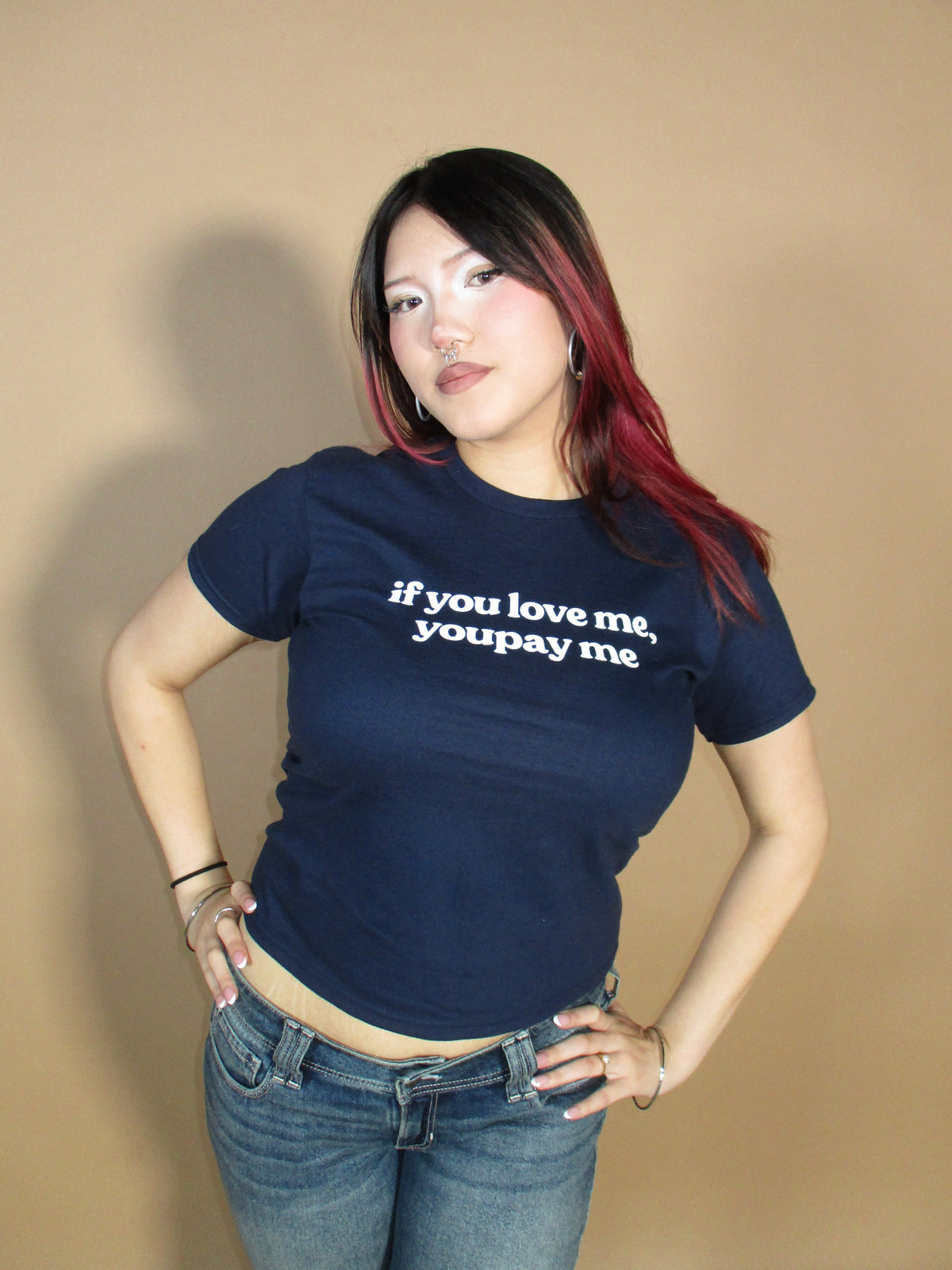 "If You Love Me, YouPay Me" Navy Baby Tee